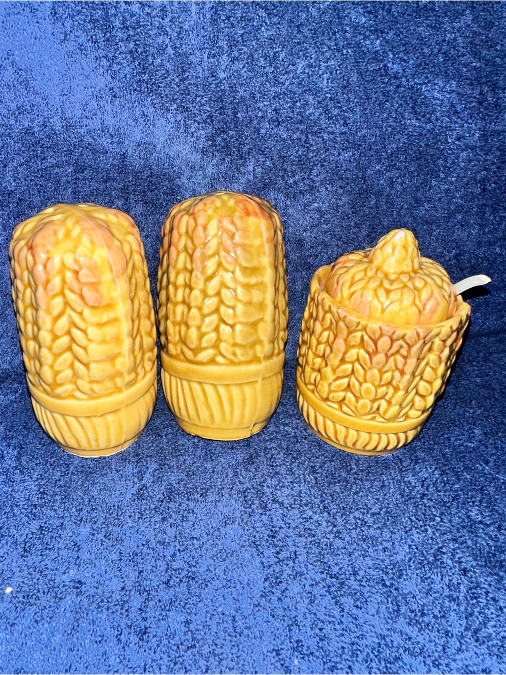 Yellow Ceramic Corn-Shaped Salt, Pepper & Sugar Set